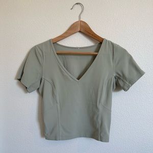 Lululemon Nulu Short Sleeve V Neck Crop Top T-Shirt Sage Green Size 6